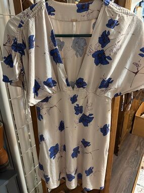 Free People Cream Mini Dress with Blue Floral Print